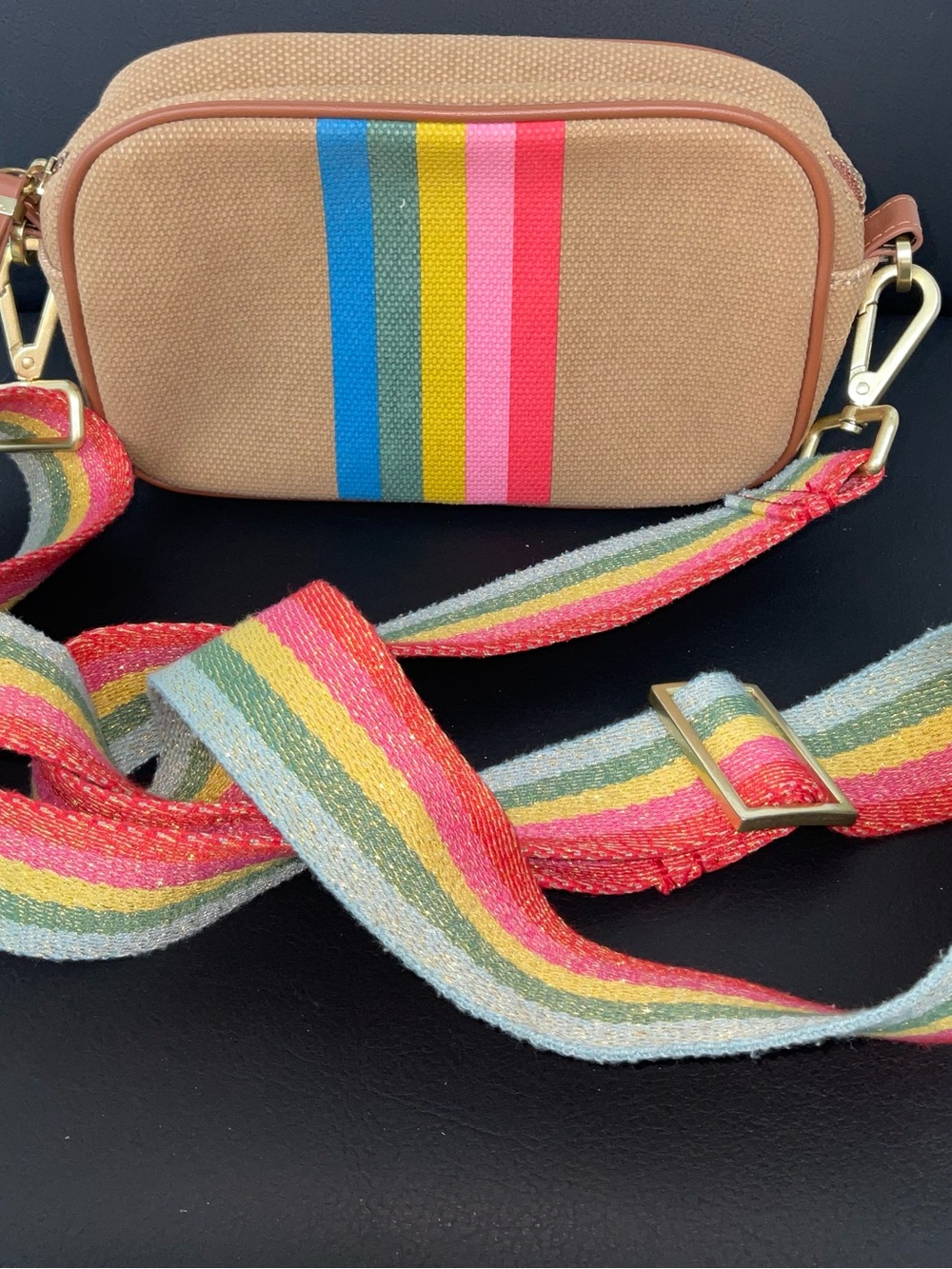 Boden Tan Crossbody with Multicolor Stripe